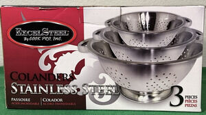 Brand New 3 Piece Set ExcelSteel Colander set w/ Sturdy Base, Stainless Steel